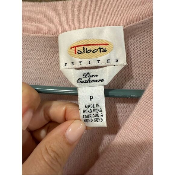 Talbots cashmere light pink button front cardigan sz P fit small - Picture 3 of 7